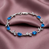 Silver Crystal Vine Bracelet — Teal Blue