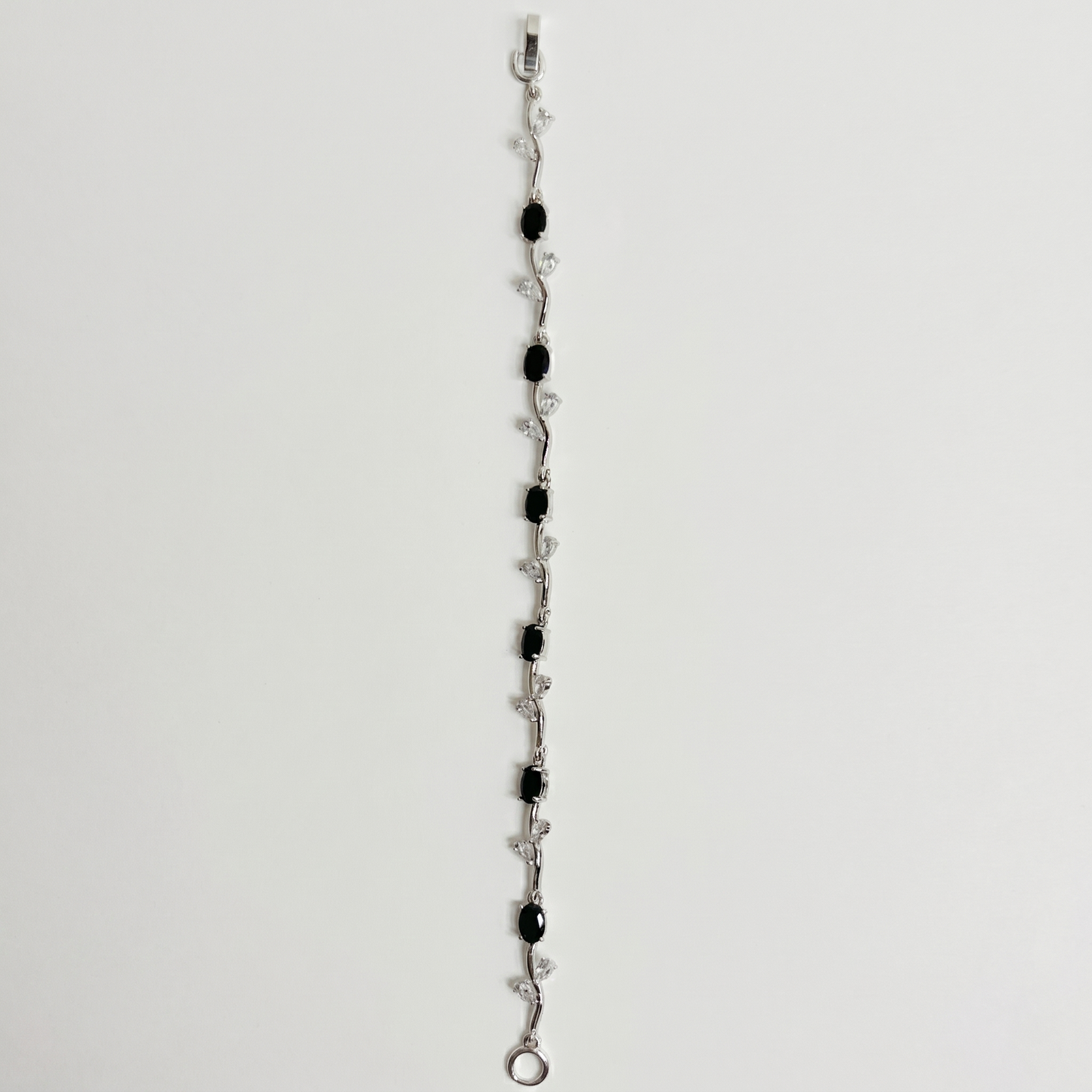 Silver Crystal Vine Bracelet — Charcoal Black