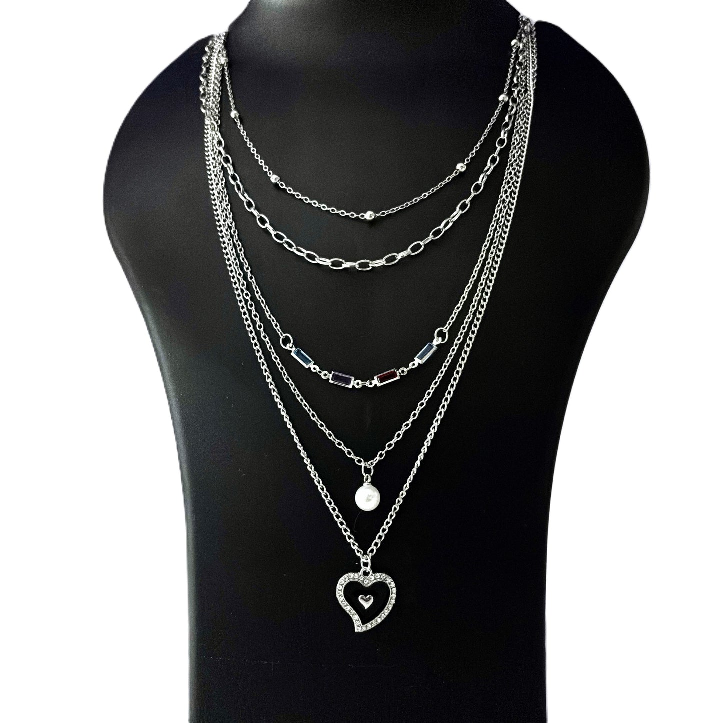Heart & Gemstone Layered Necklace