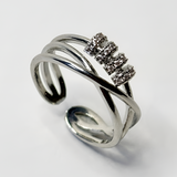 Triple Crossover Pave Ring