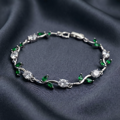 Silver Crystal Vine Bracelet — Emerald Green