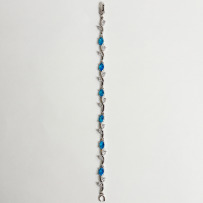 Silver Crystal Vine Bracelet — Teal Blue