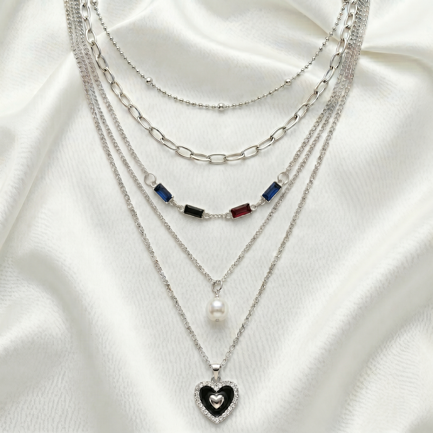 Heart & Gemstone Layered Necklace