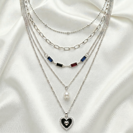 Heart & Gemstone Layered Necklace
