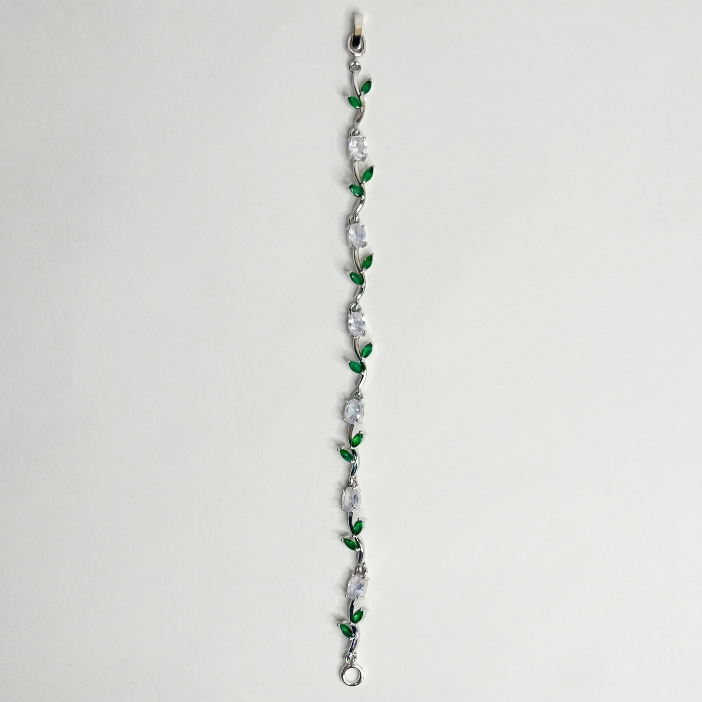 Silver Crystal Vine Bracelet — Emerald Green