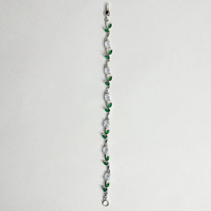 Silver Crystal Vine Bracelet — Emerald Green