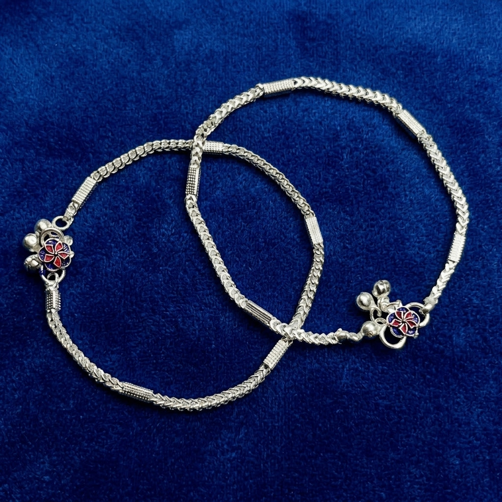 Silver Herringbone Anklet (Pack Of 2)