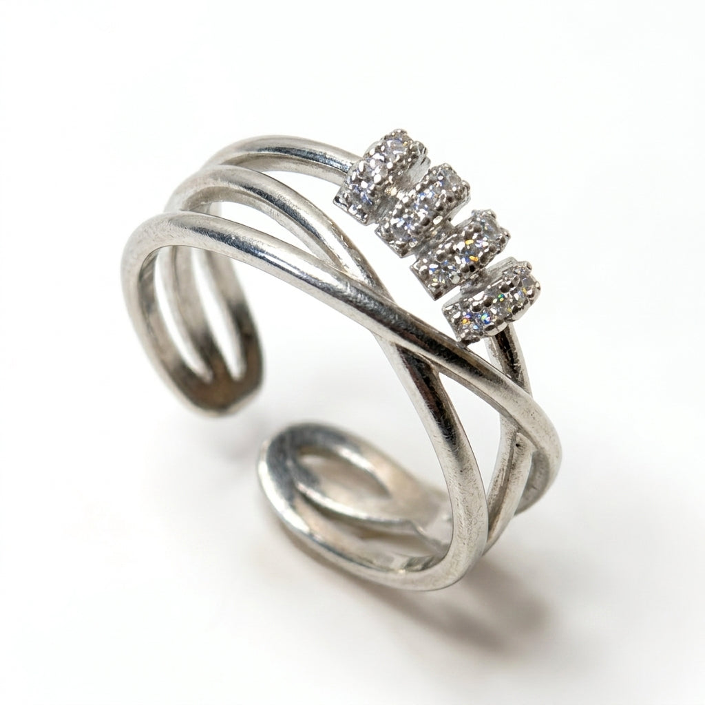 Triple Crossover Pave Ring
