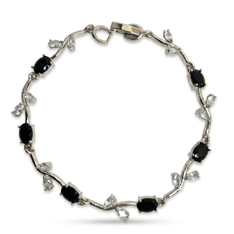 Silver Crystal Vine Bracelet — Charcoal Black