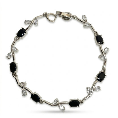Silver Crystal Vine Bracelet — Charcoal Black