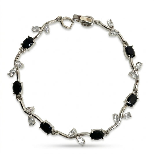 Silver Crystal Vine Bracelet — Charcoal Black