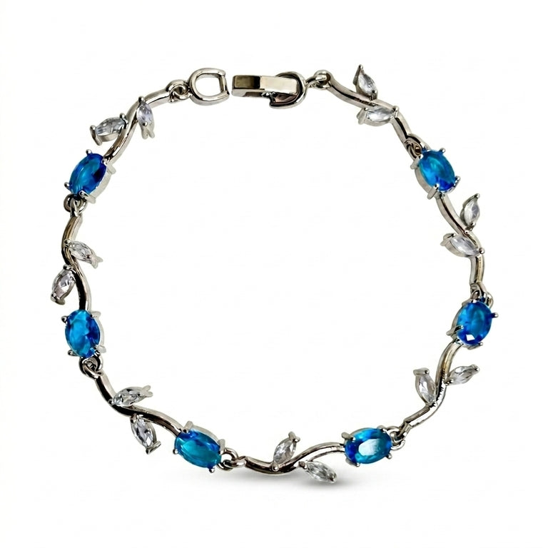 Silver Crystal Vine Bracelet — Teal Blue
