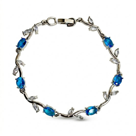 Silver Crystal Vine Bracelet — Teal Blue