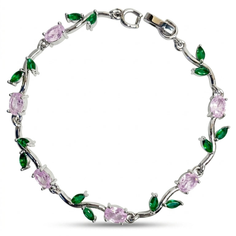 Silver Crystal Vine Bracelet — Emerald Green