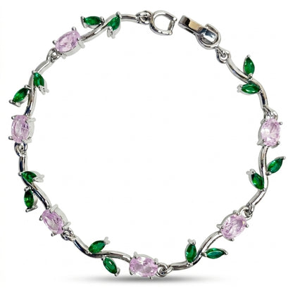 Silver Crystal Vine Bracelet — Emerald Green