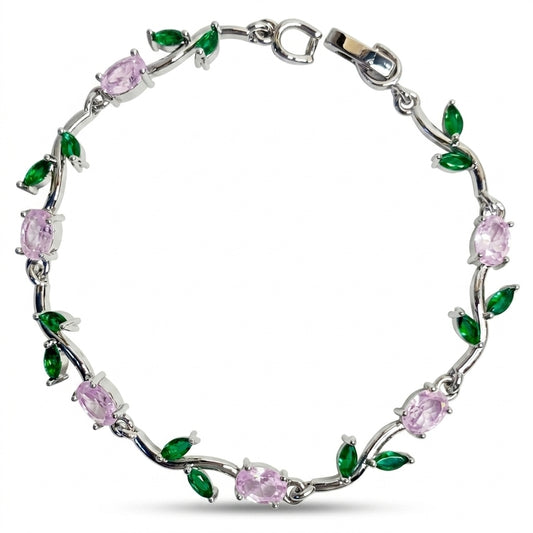Silver Crystal Vine Bracelet — Emerald Green