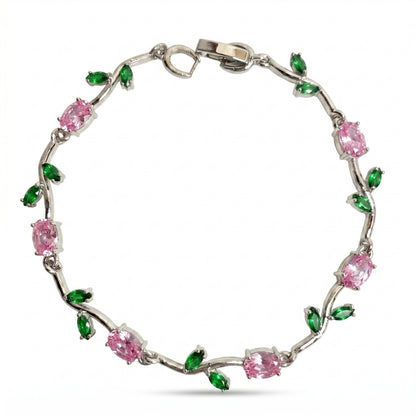 Silver Crystal Vine Bracelet — Pink Mist