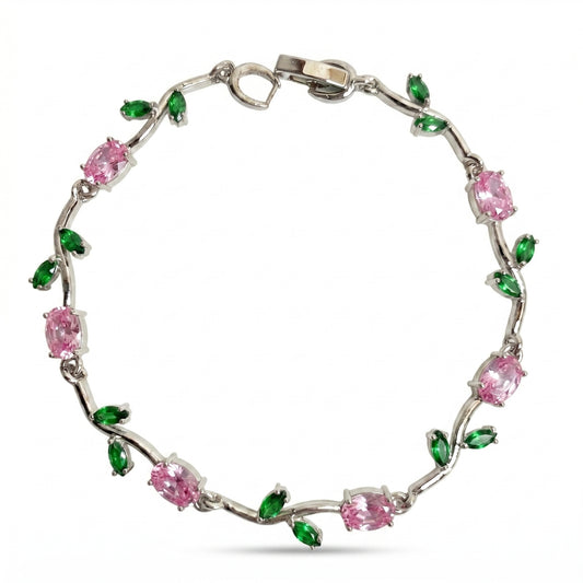 Silver Crystal Vine Bracelet — Pink Mist