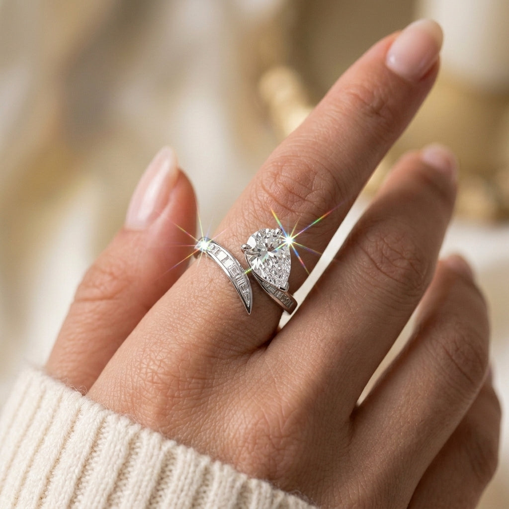 Large Pear Solitaire Bypass Ring